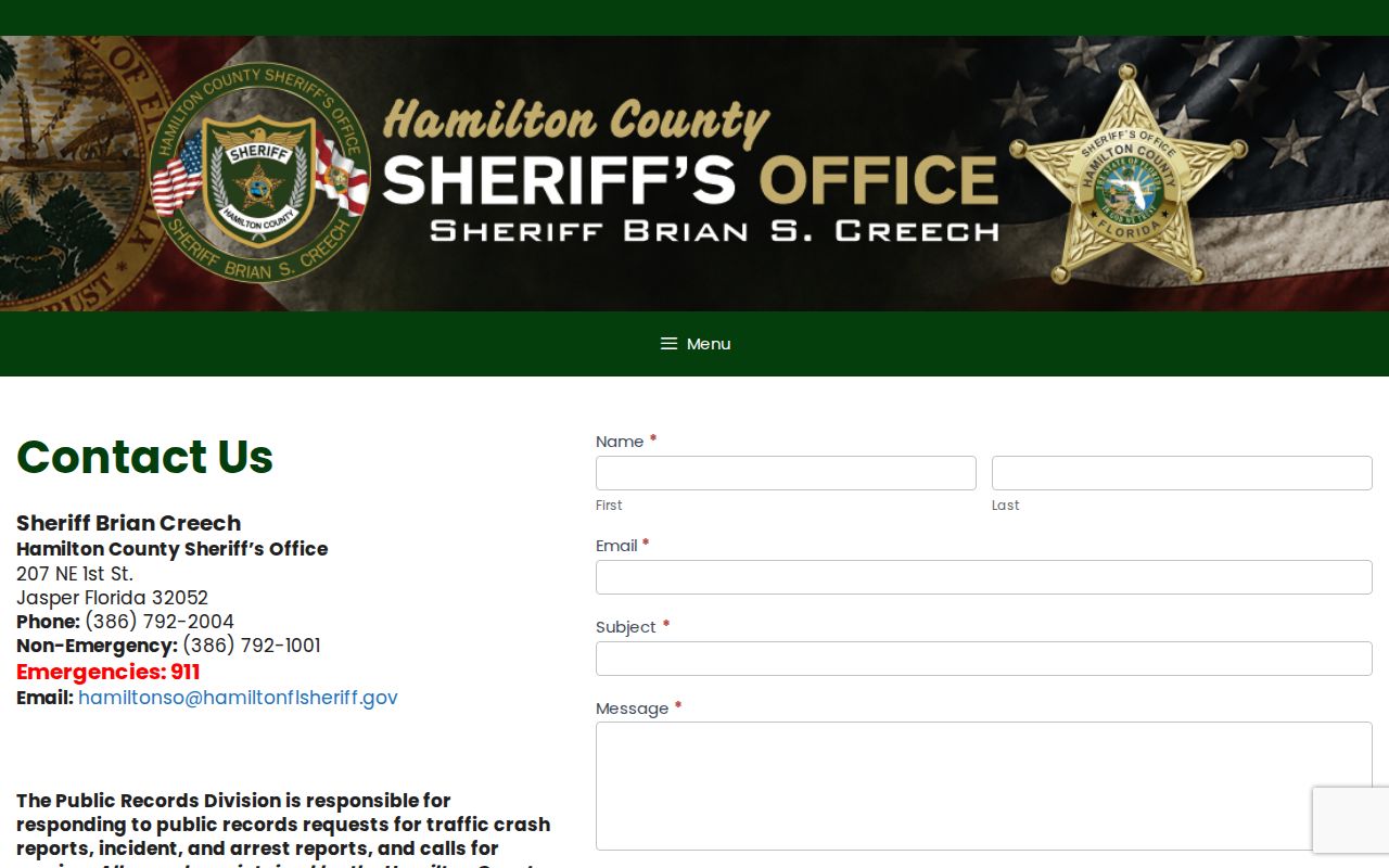 Hamilton County Sheriff public records contact for booking records