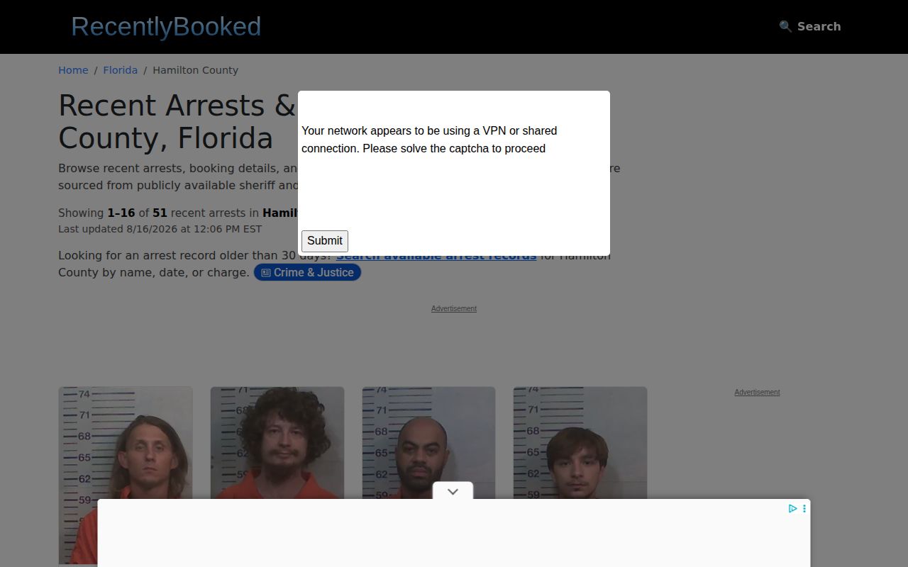 Unofficial Hamilton County busted mugshot publisher landing page