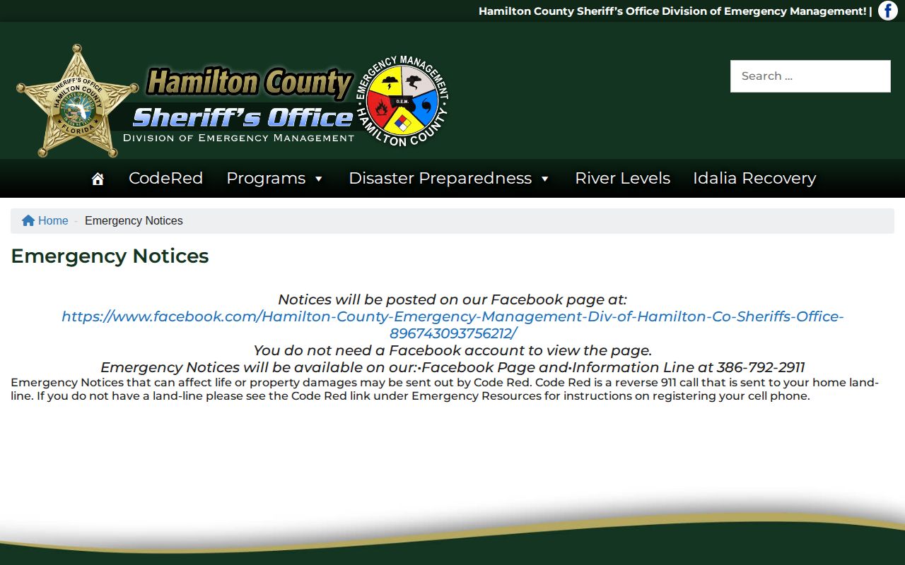 Hamilton County official emergency notices and CodeRED information