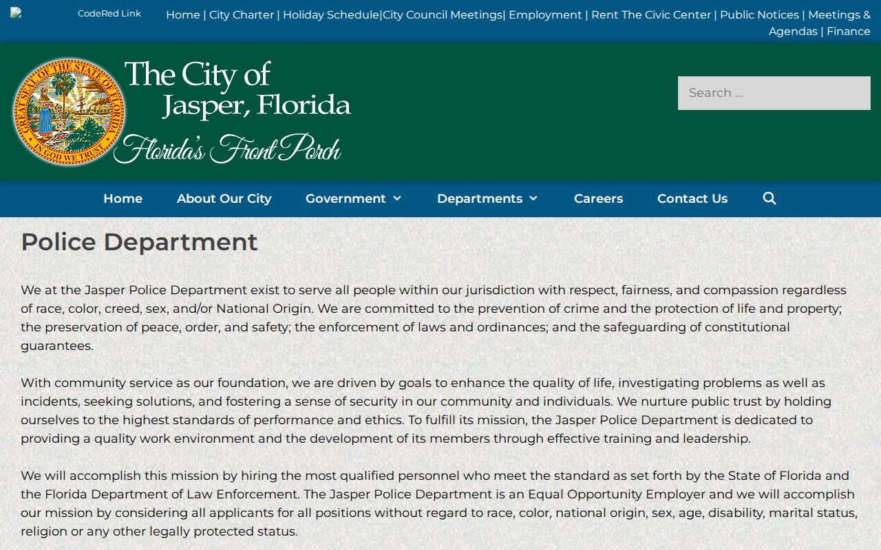 Jasper Police Department official arrest records contact page